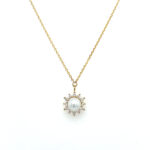 Yellow Gold Petite Pearl Diamond Burst Necklace
