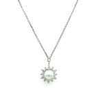 White Gold Petite Pearl and Diamond Burst Necklace