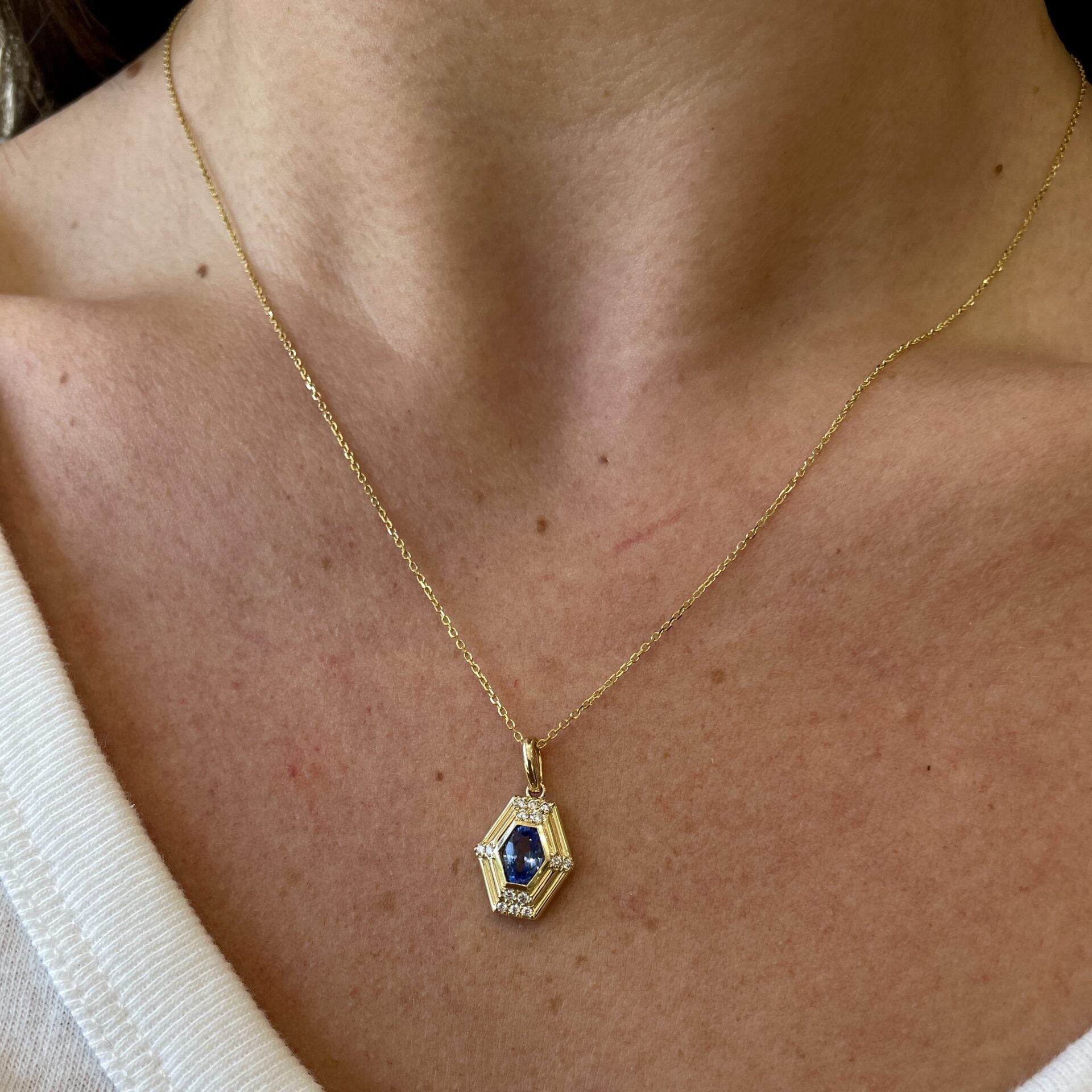 Yellow Gold Sapphire & Diamond Art Deco-Style Necklace