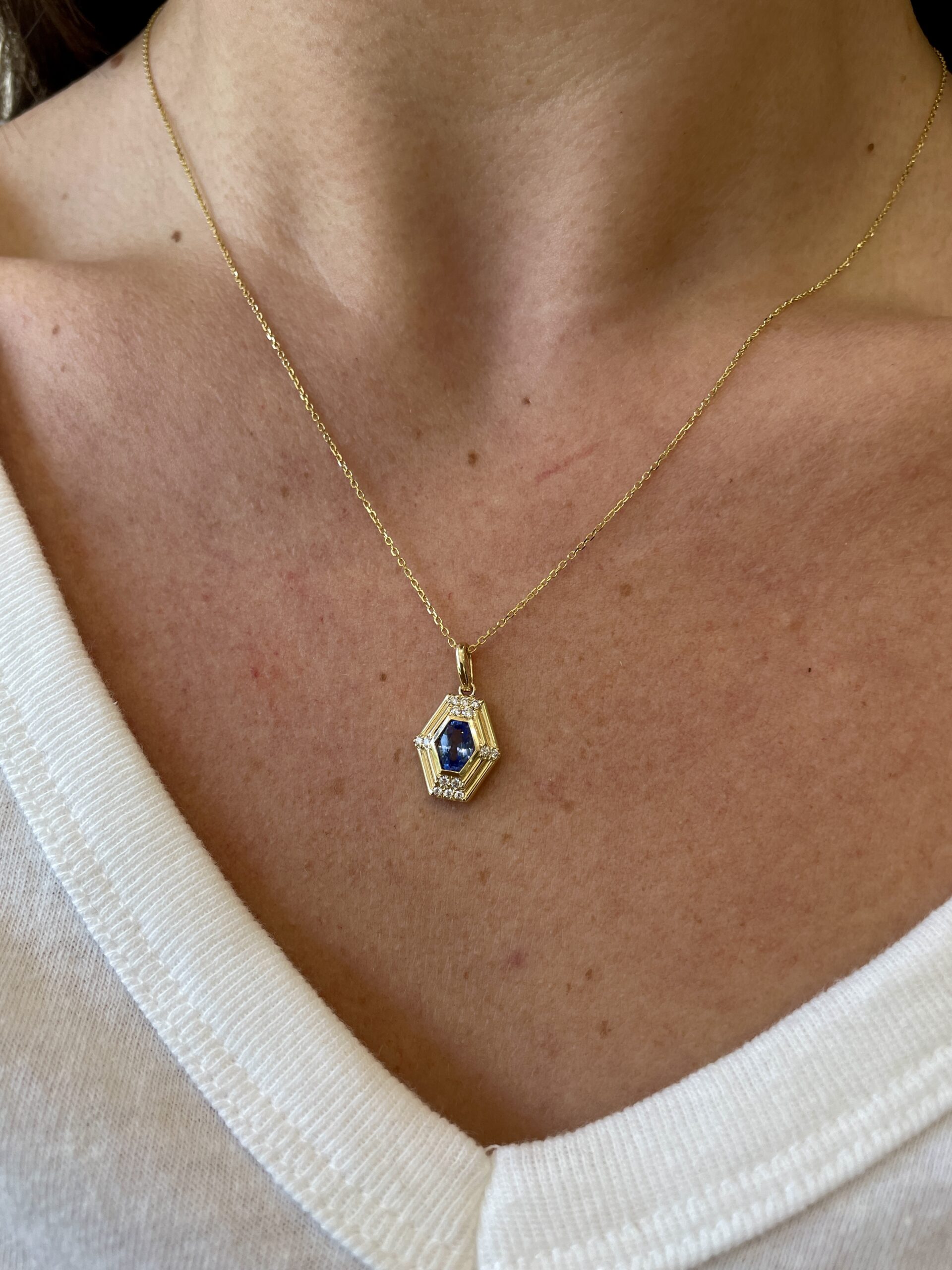 Yellow Gold Sapphire & Diamond Art Deco-Style Necklace