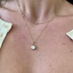 Yellow Gold Round Opal Hex Halo Necklace