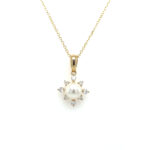 Yellow Gold Diamond Burst Pearl Necklace