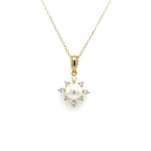 Yellow Gold Diamond Burst Pearl Necklace