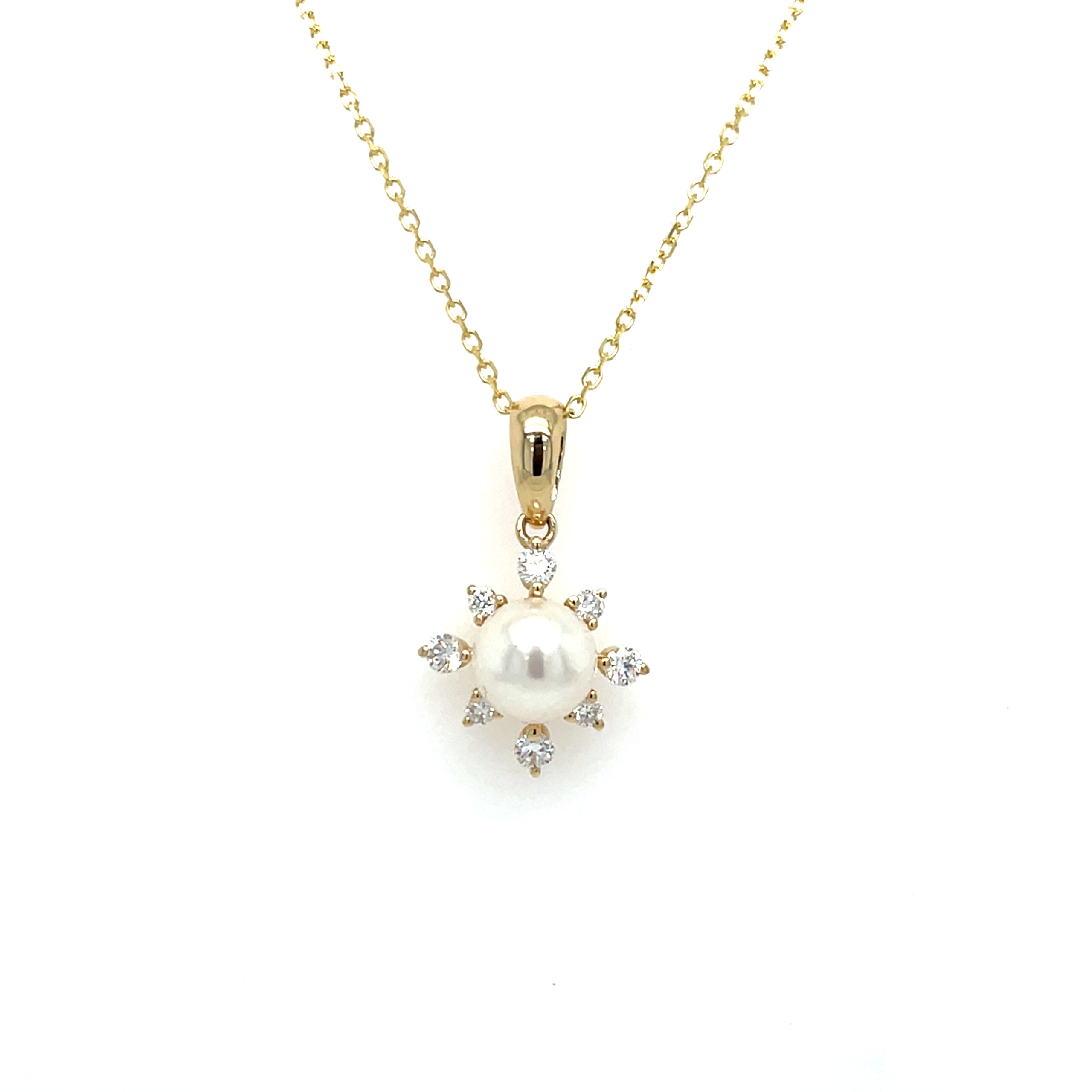 Yellow Gold Diamond Burst Pearl Necklace