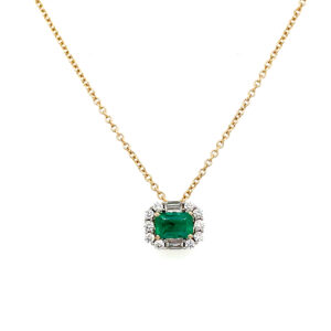 Yellow Gold Emerald Necklace with Diamonds