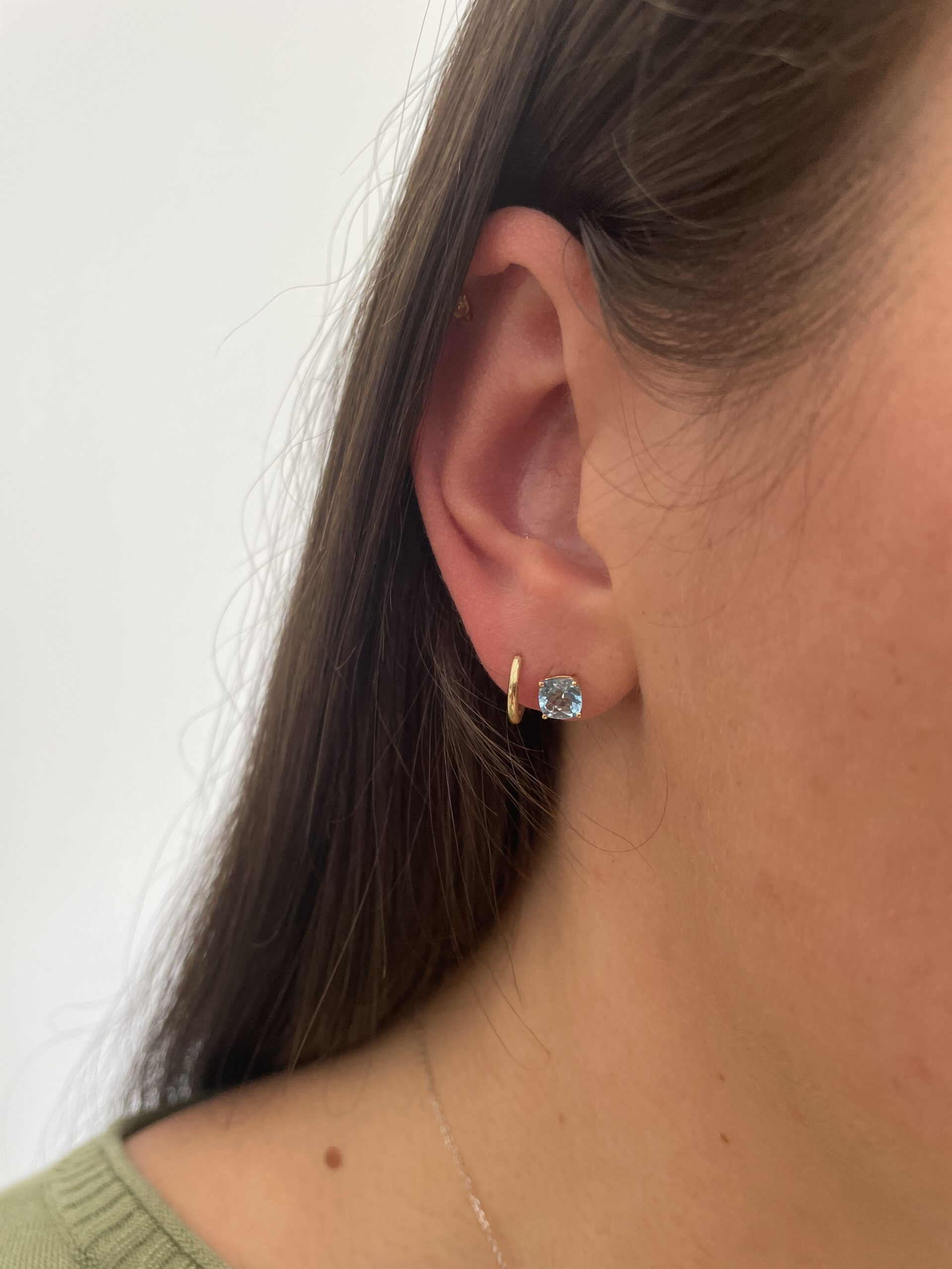 Yellow Gold Swiss Blue Topaz Stud Earrings