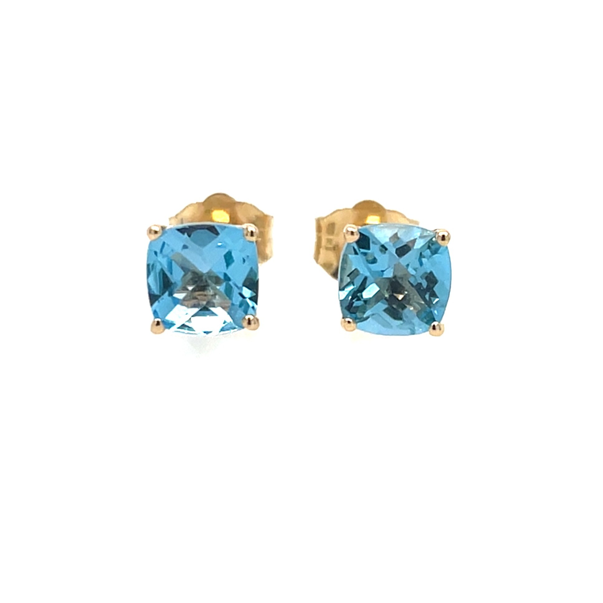 Yellow Gold Swiss Blue Topaz Stud Earrings