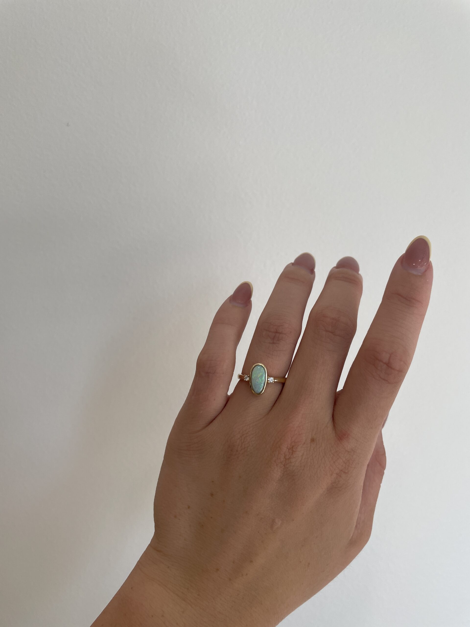 Yellow Gold Free-Form Opal Ring with Diamonds