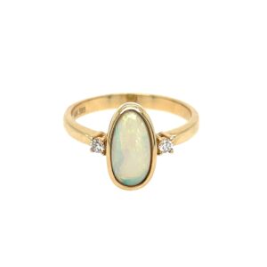 Yellow Gold Free-Form Opal Ring with Diamonds