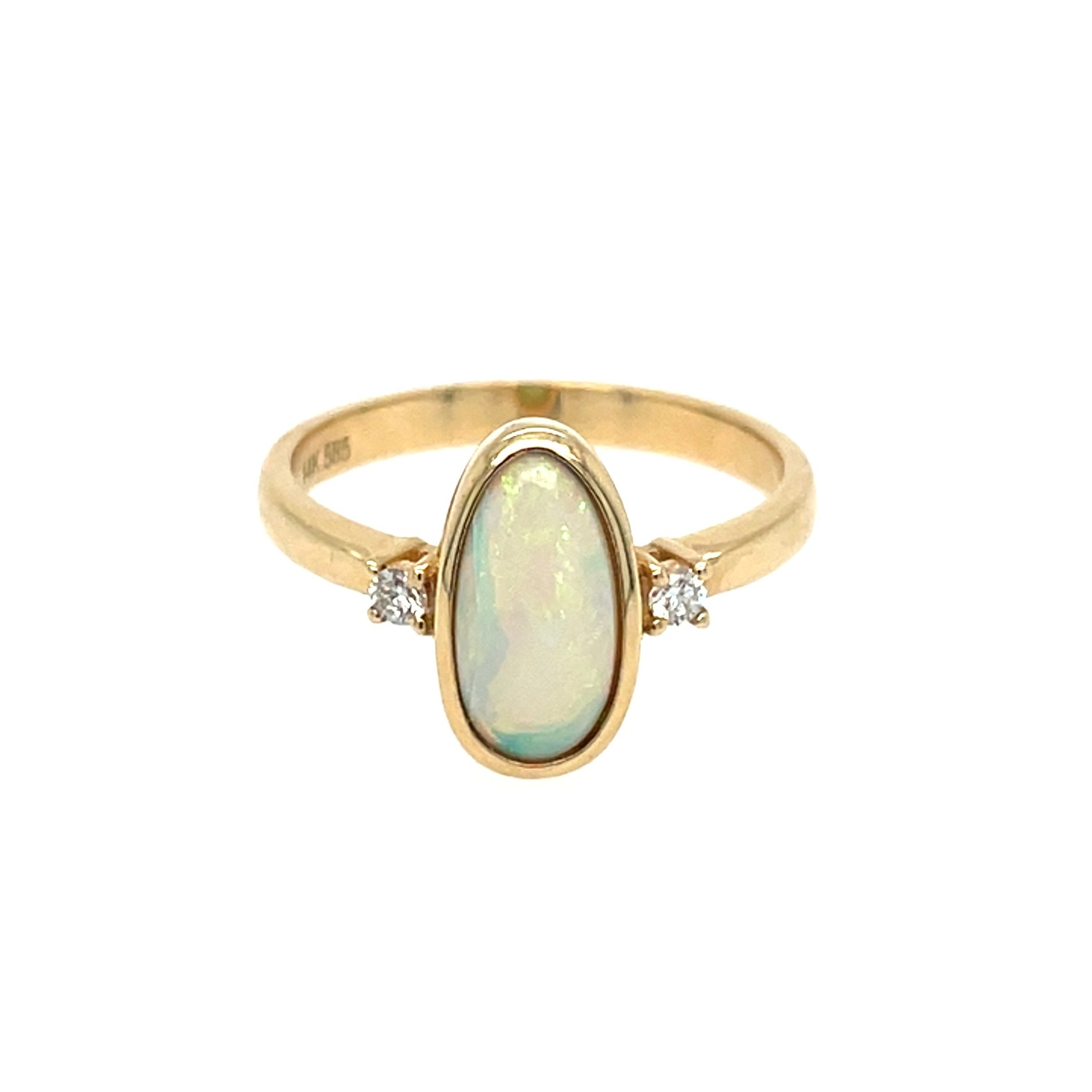 Yellow Gold Free-Form Opal Ring with Diamonds