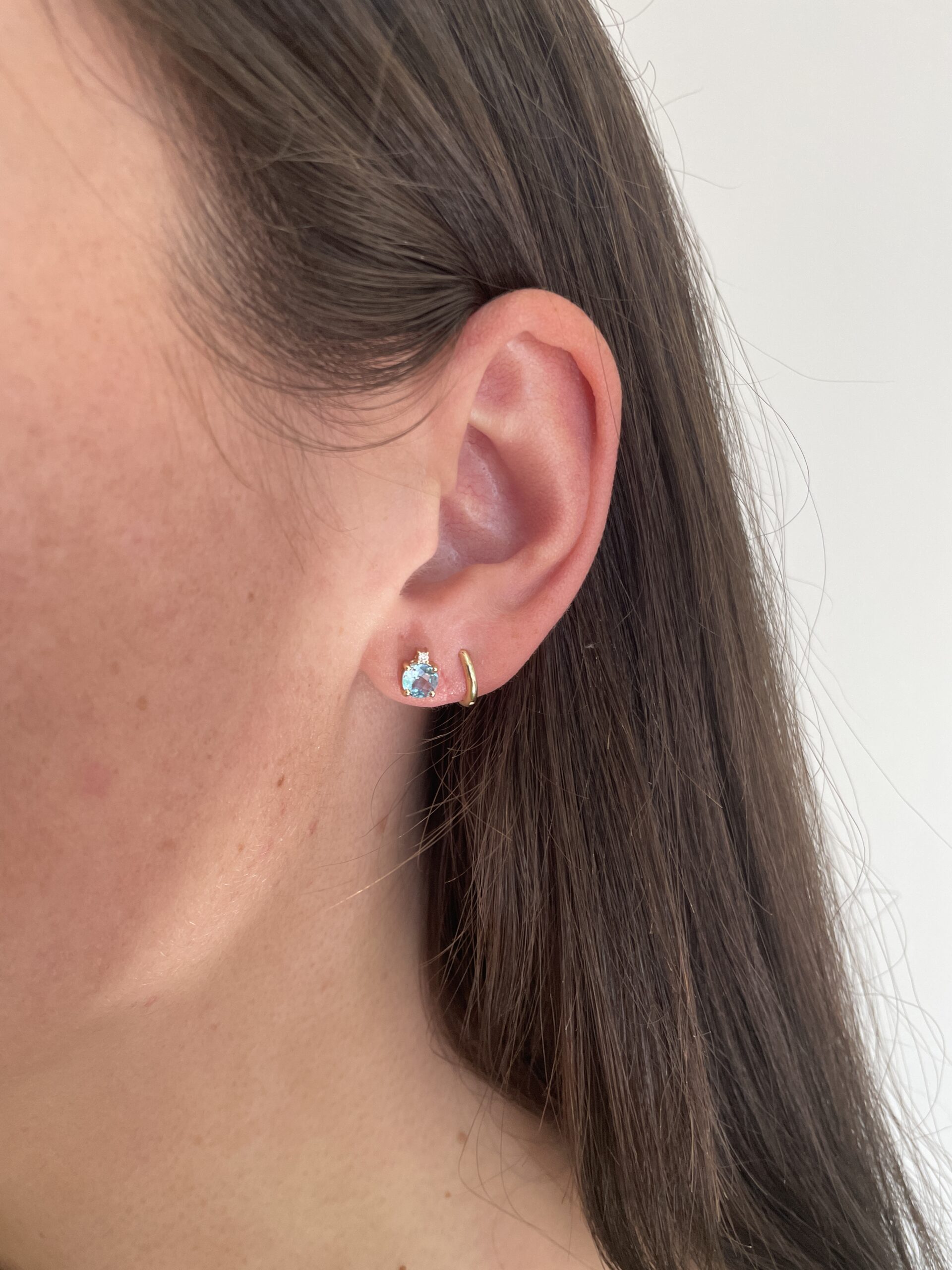 Yellow Gold Blue Topaz Stud Earrings with Diamonds