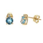 Yellow Gold Blue Topaz Stud Earrings with Diamonds