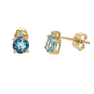 Yellow Gold Blue Topaz Stud Earrings with Diamonds