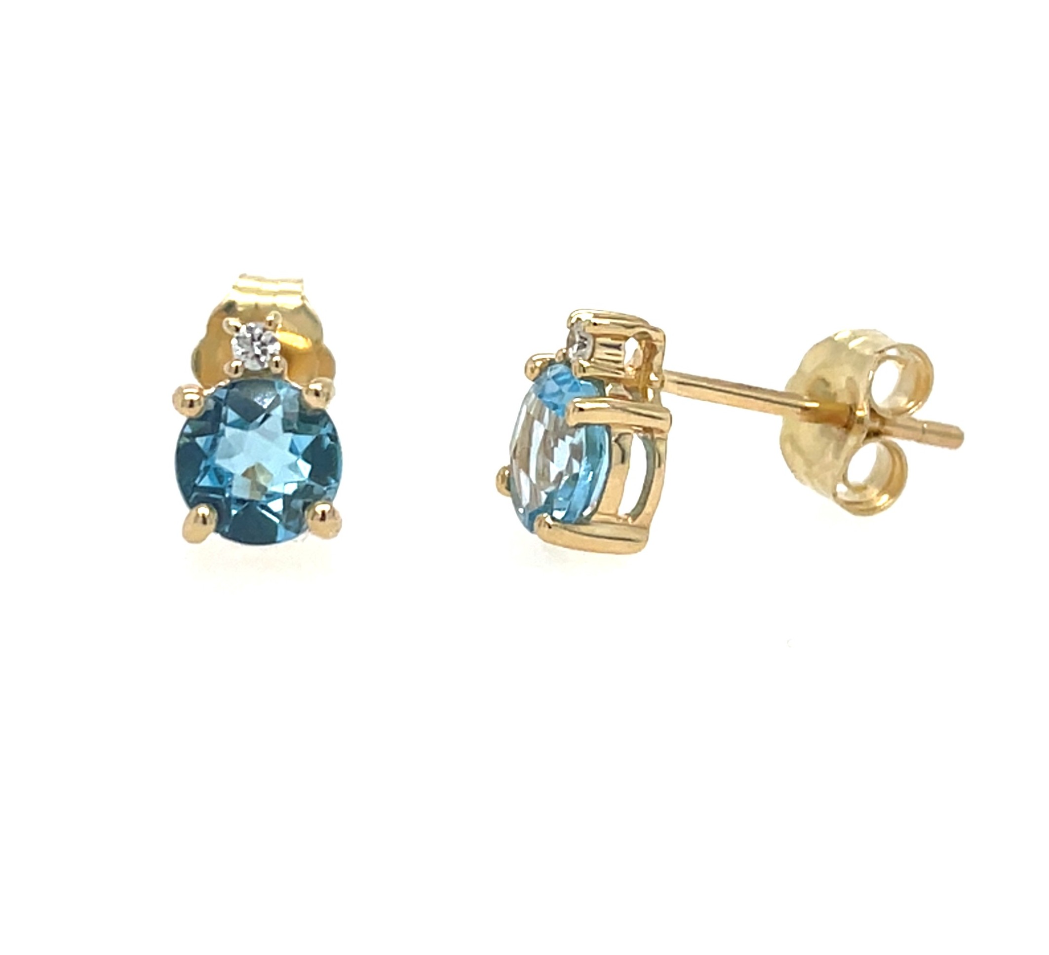 Yellow Gold Blue Topaz Stud Earrings with Diamonds