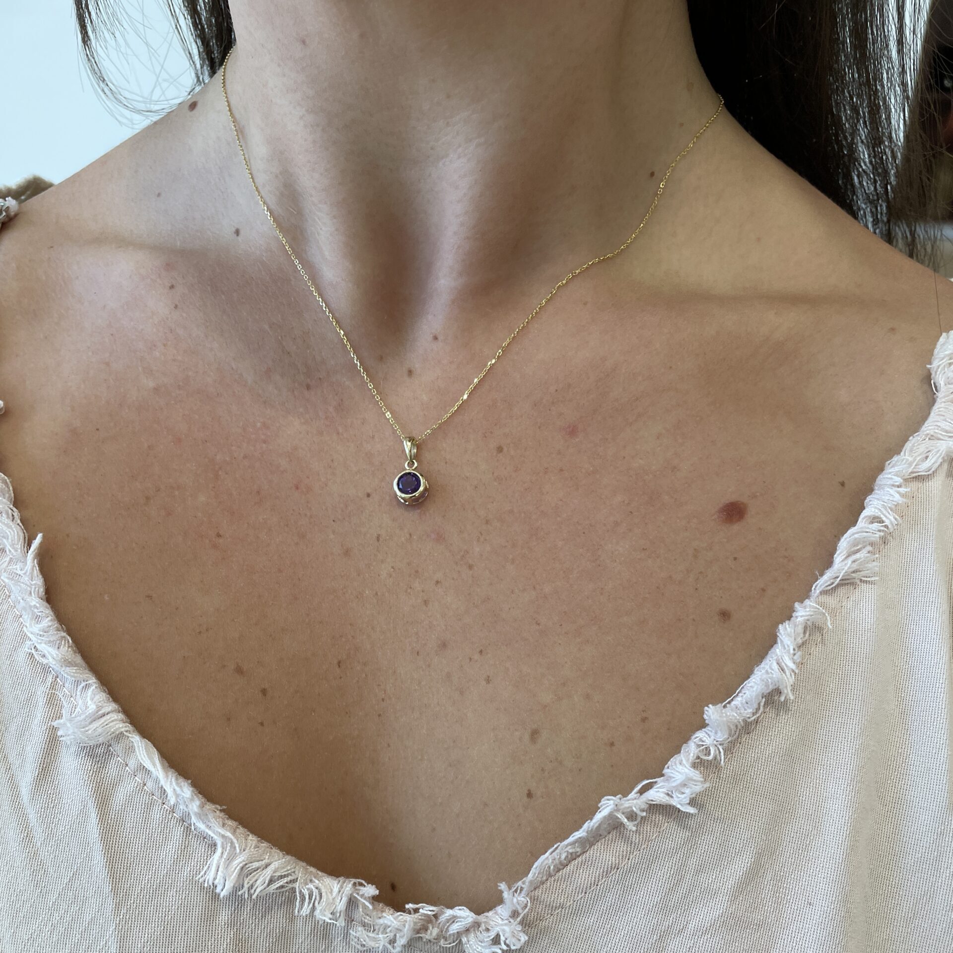 Yellow Gold Bezel-Set Amethyst Necklace