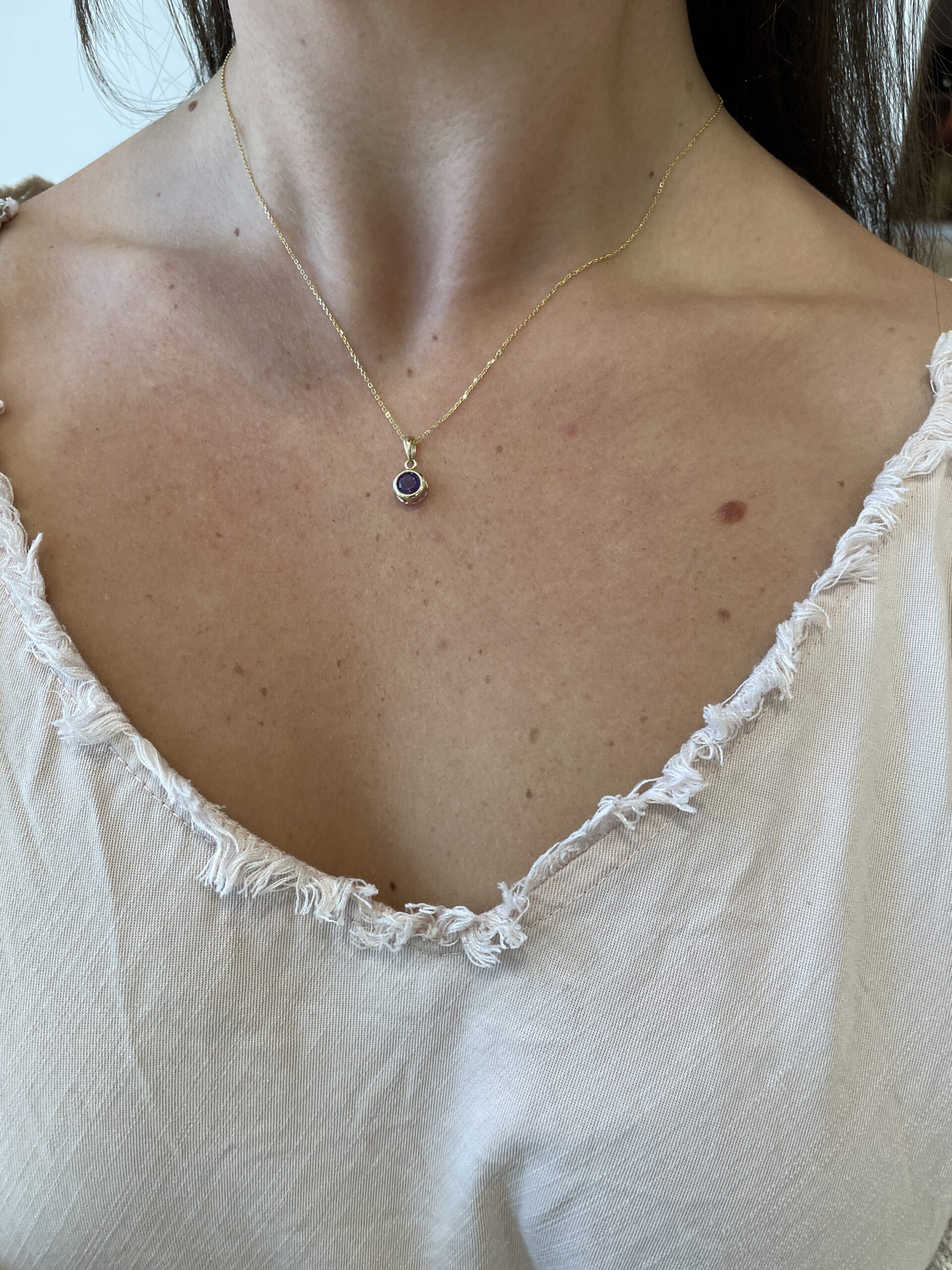 Yellow Gold Bezel-Set Amethyst Necklace