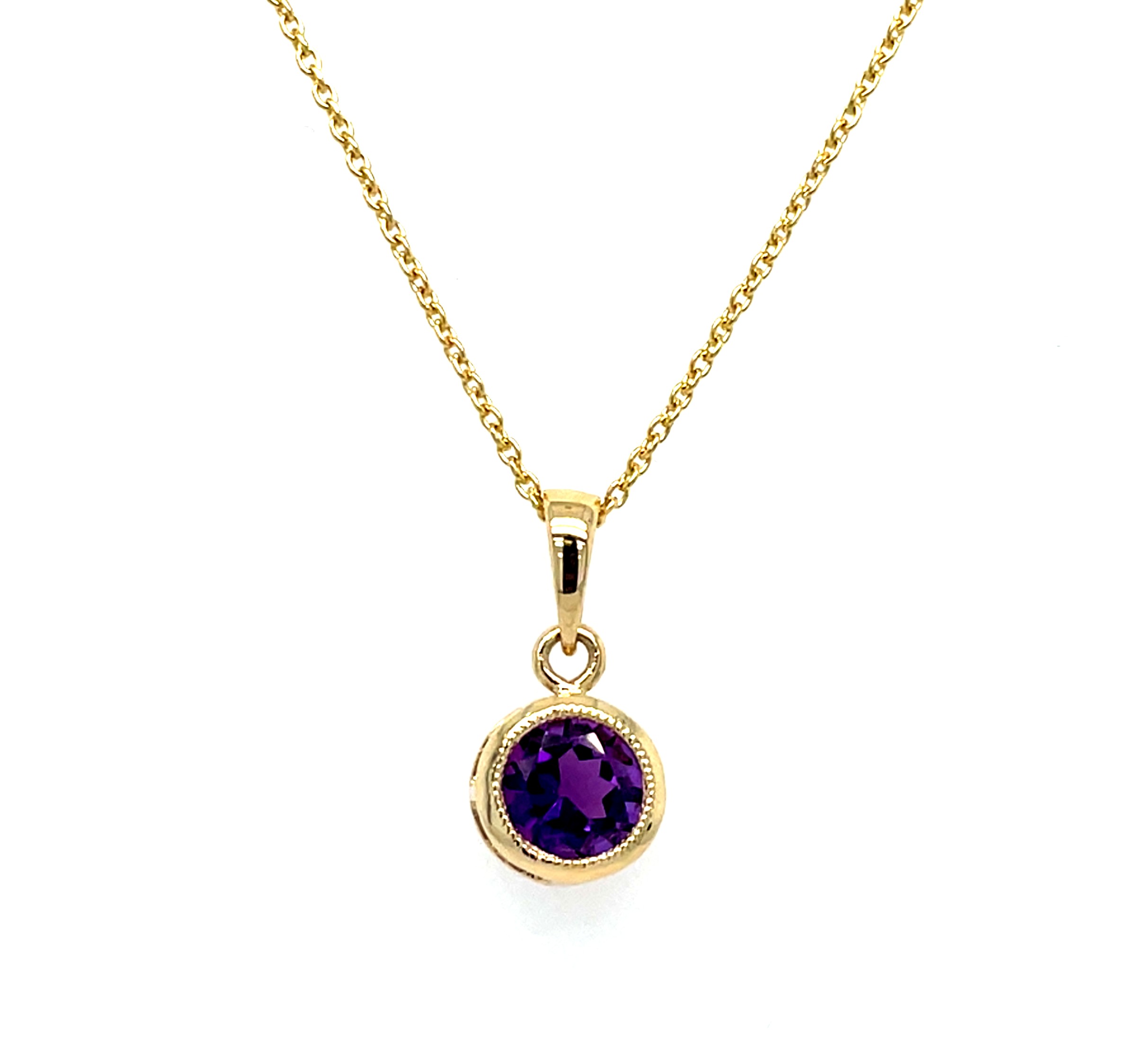 Yellow Gold Bezel-Set Amethyst Necklace