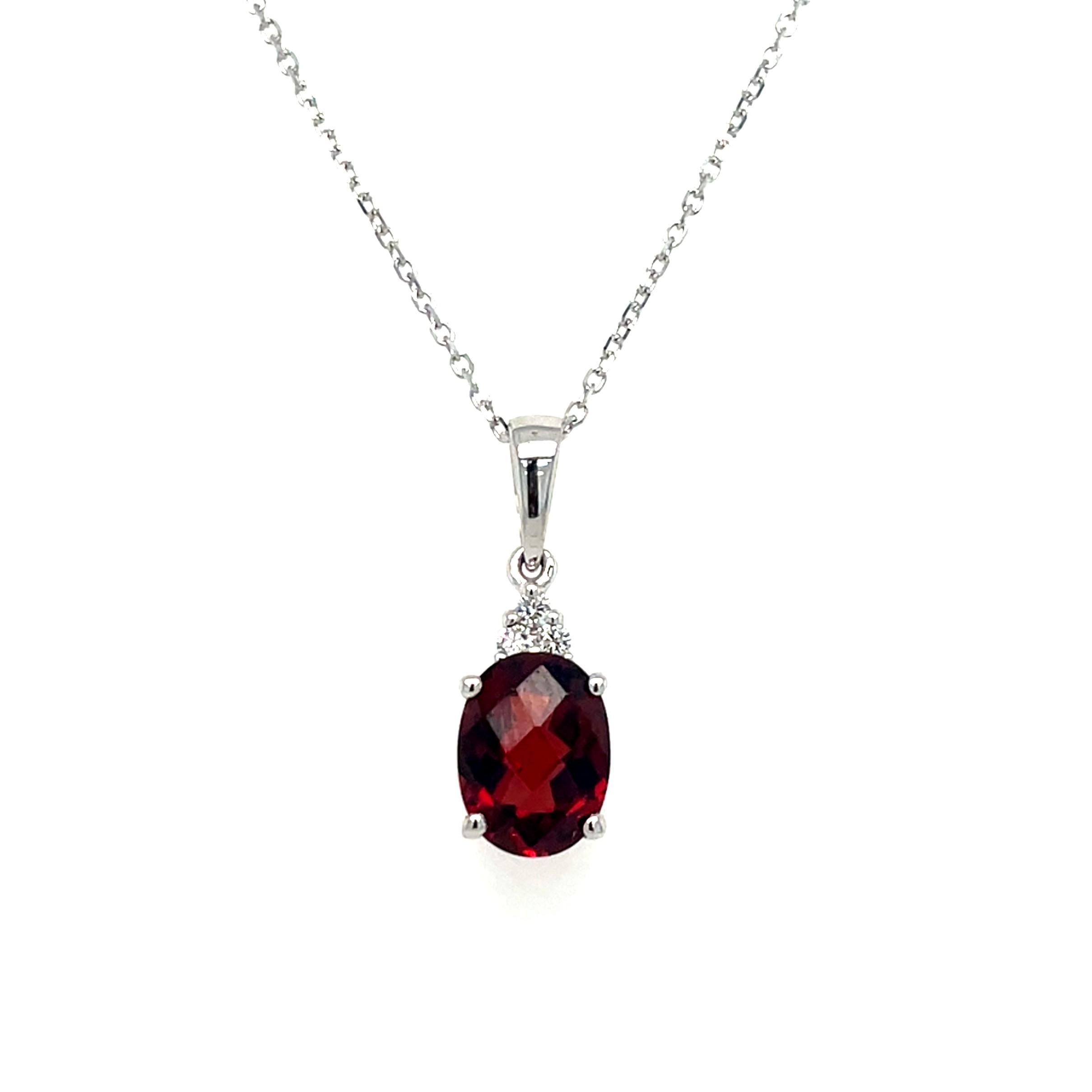 White Gold Garnet Necklace with Diamonds