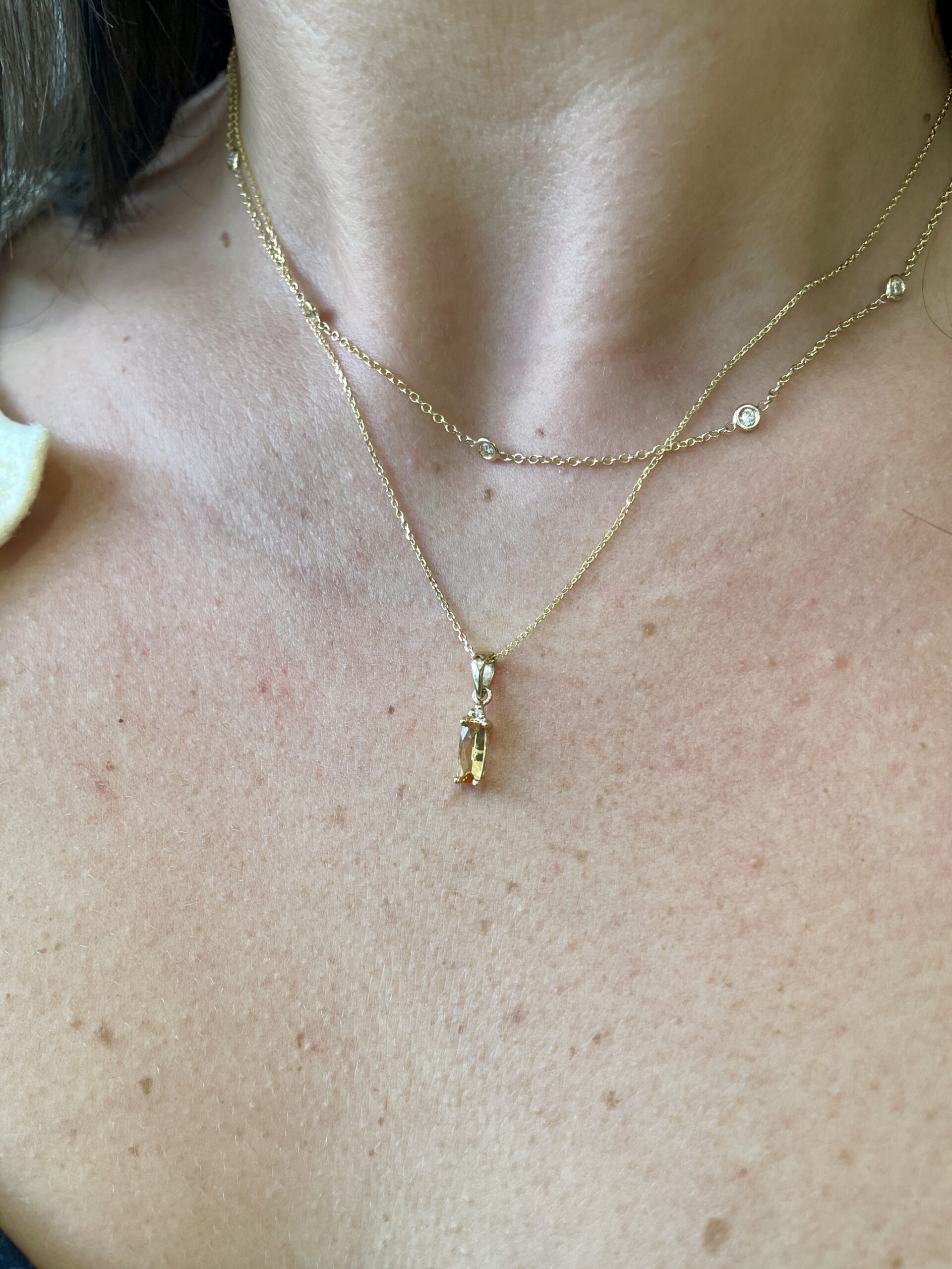 Yellow Gold Citrine and Diamond Drop Necklace