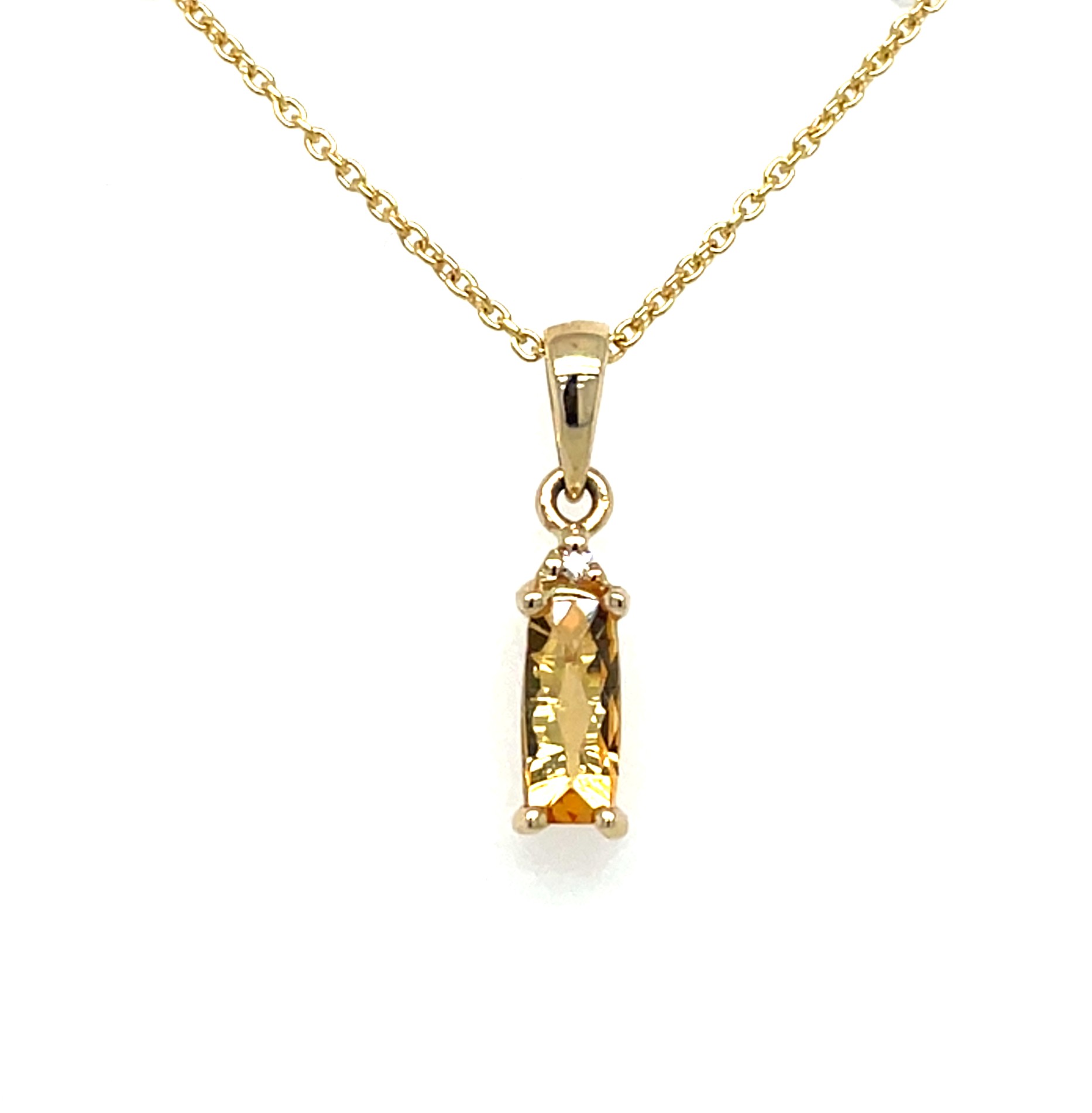 Yellow Gold Citrine and Diamond Drop Necklace