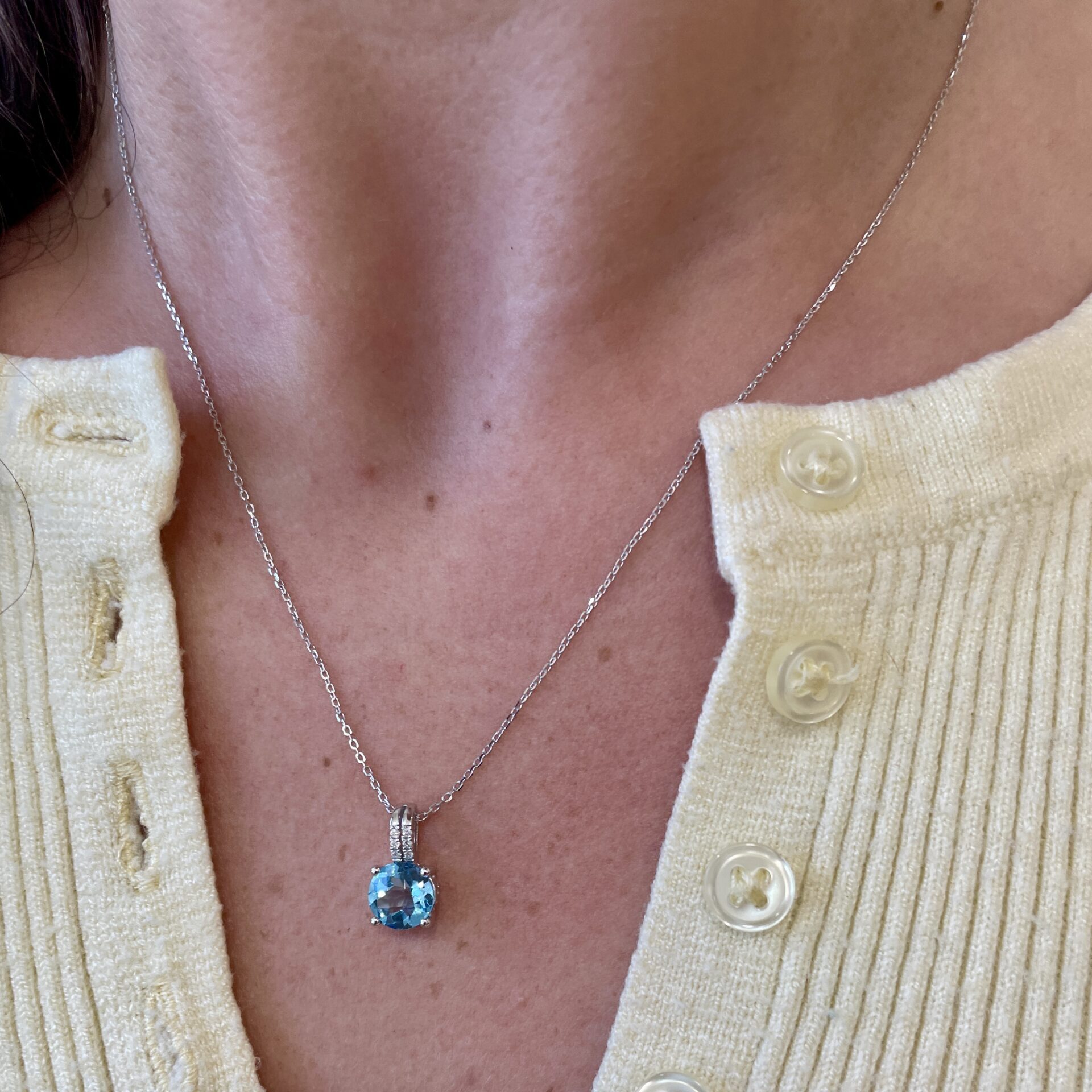 White Gold Blue Topaz Necklace with Diamonds