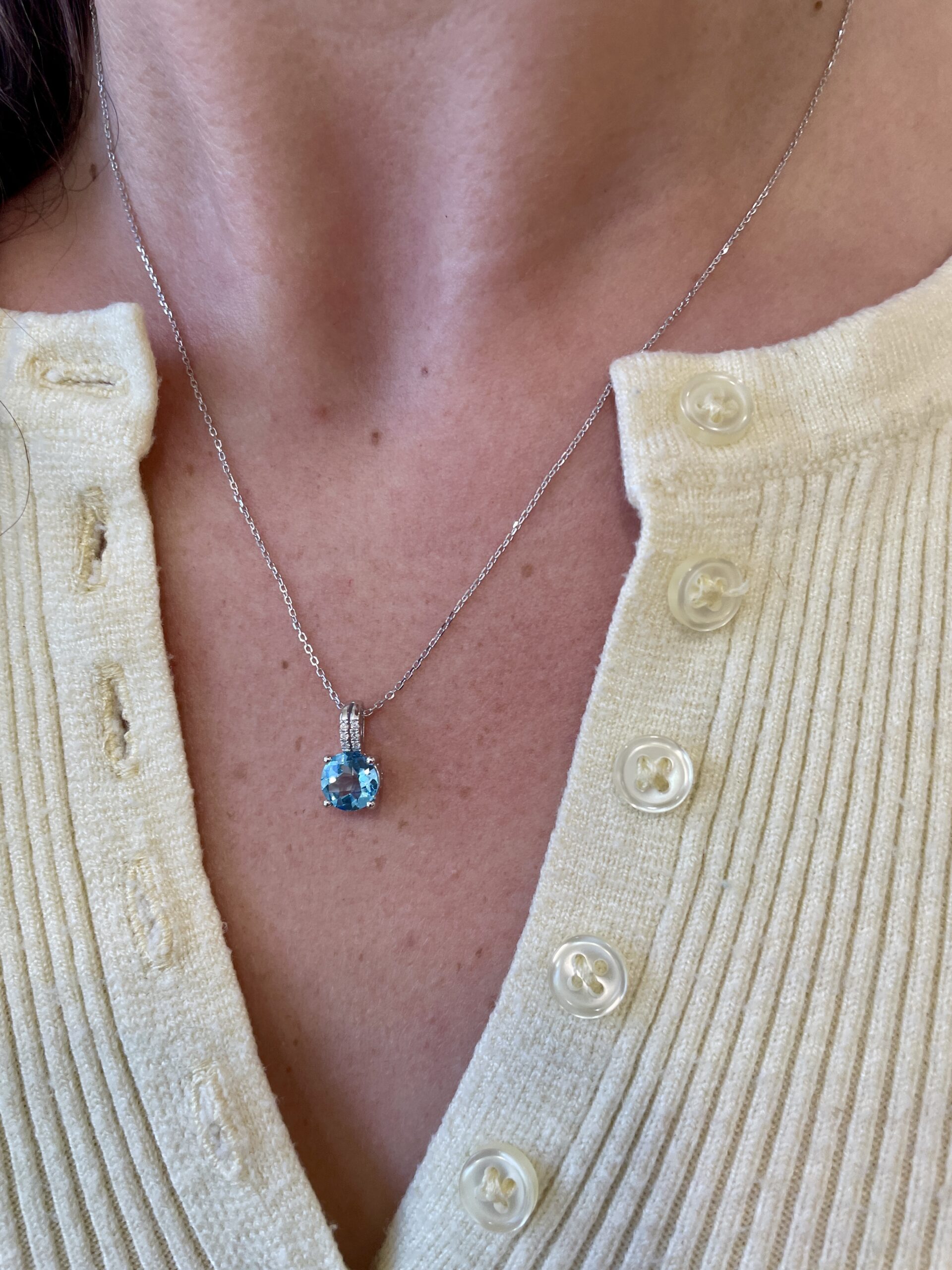 White Gold Blue Topaz Necklace with Diamonds