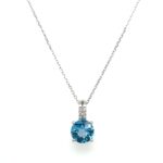 White Gold Blue Topaz Necklace with Diamonds