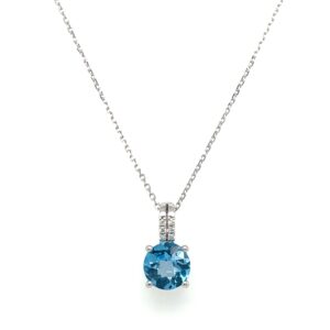 White Gold Blue Topaz Necklace with Diamonds