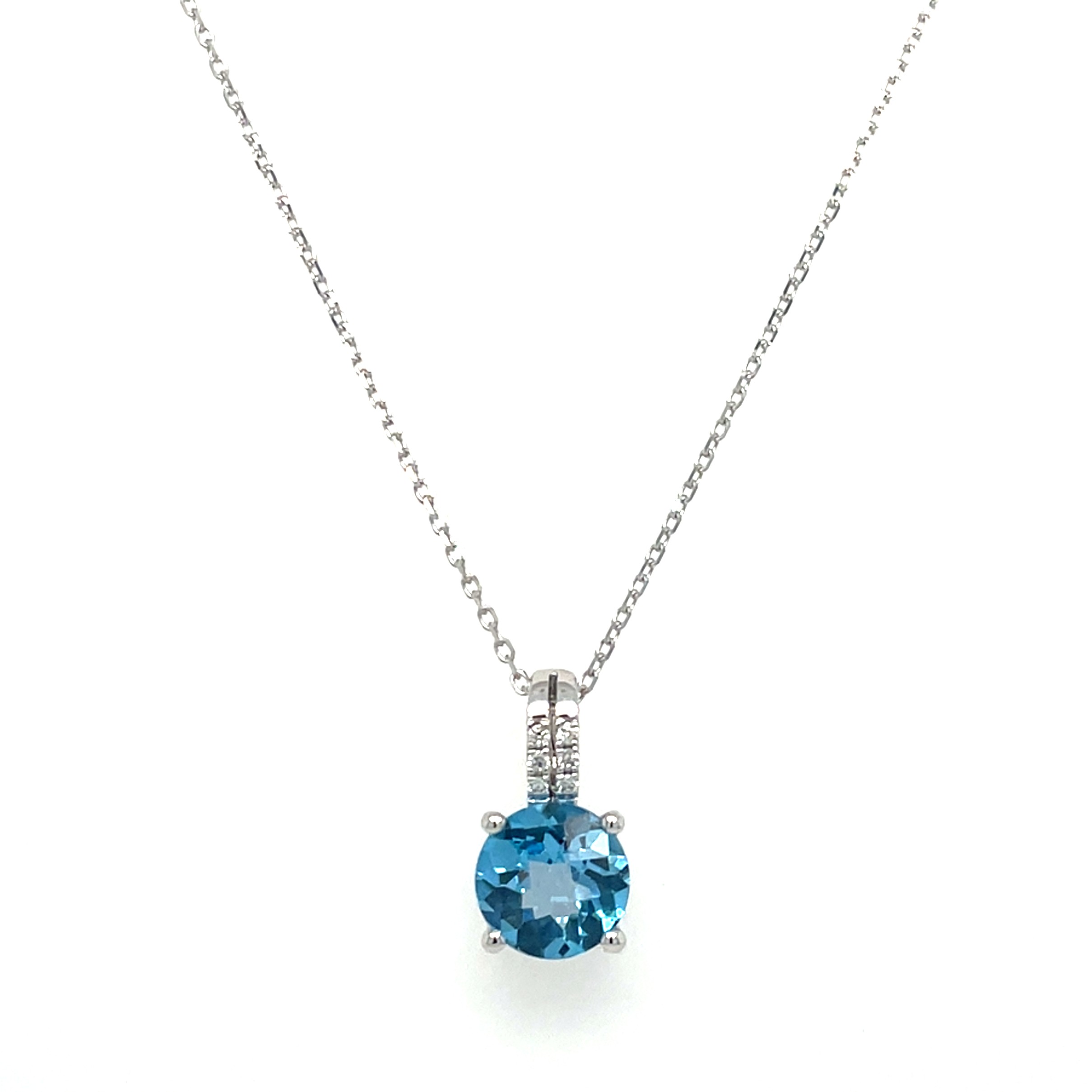 White Gold Blue Topaz Necklace with Diamonds