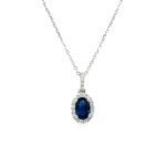 White Gold Diamond Halo Sapphire Necklace