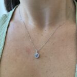 White Gold Diamond Halo Amethyst Necklace