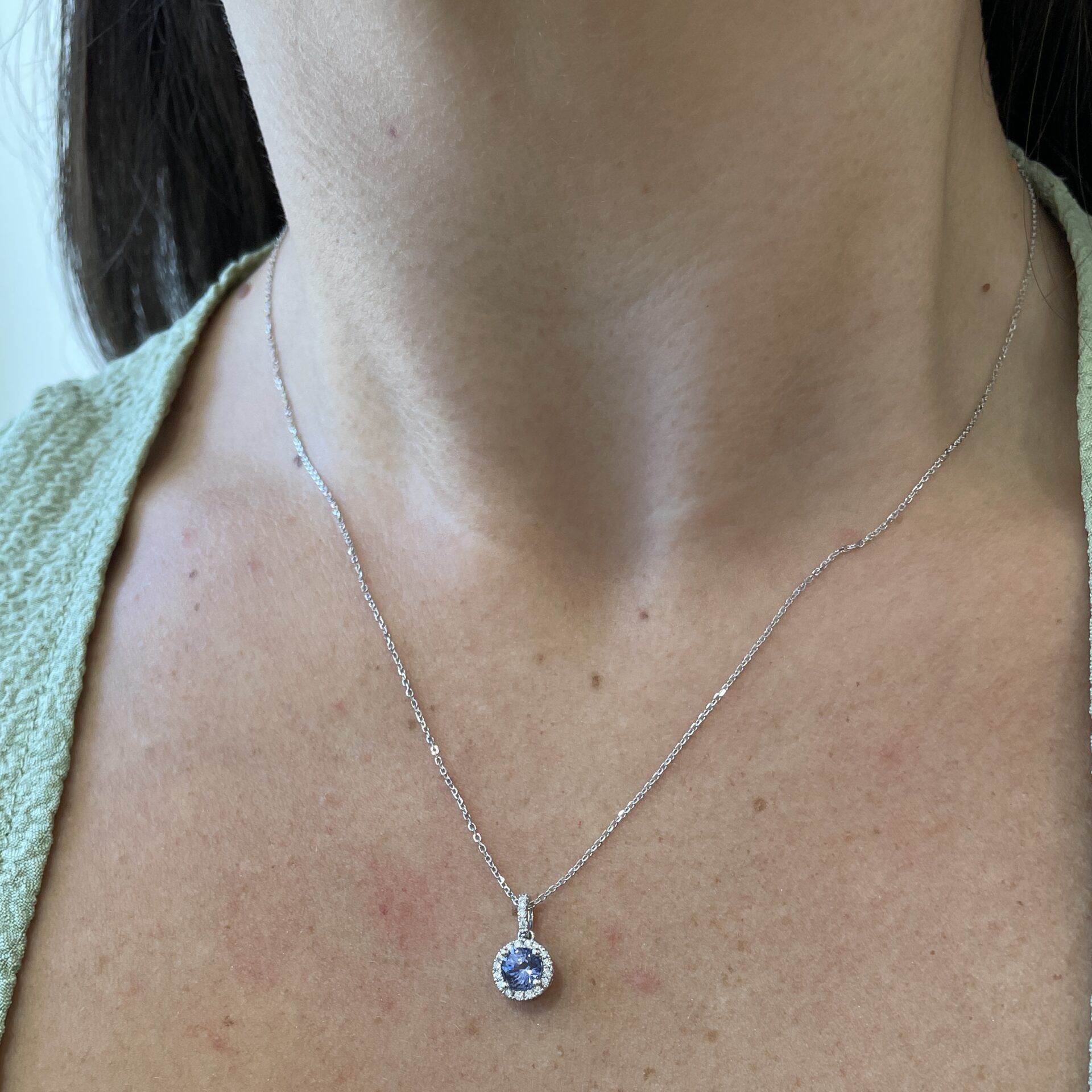 White Gold Diamond Halo Amethyst Necklace