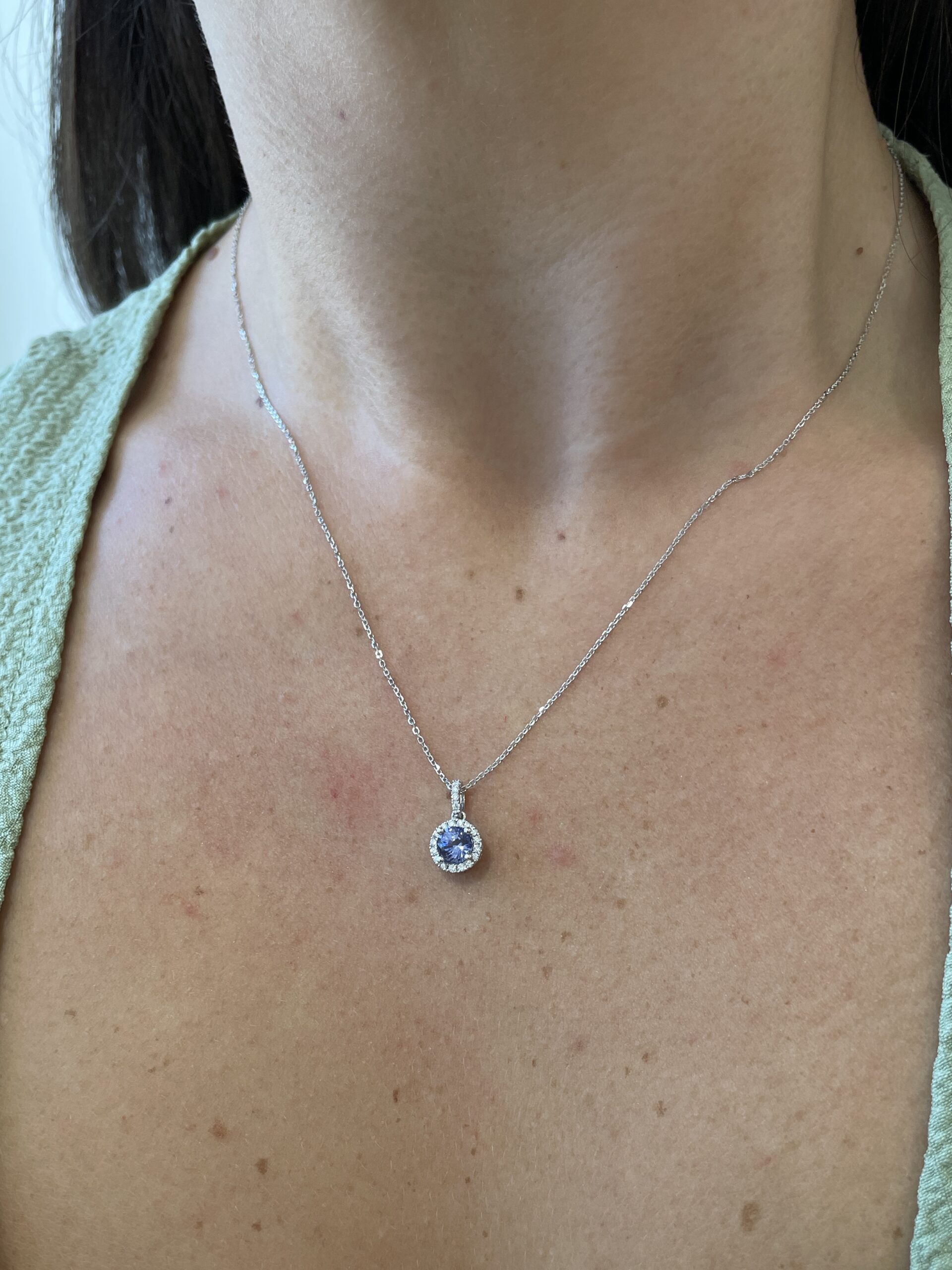 White Gold Diamond Halo Amethyst Necklace