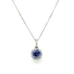 White Gold Diamond Halo Amethyst Necklace