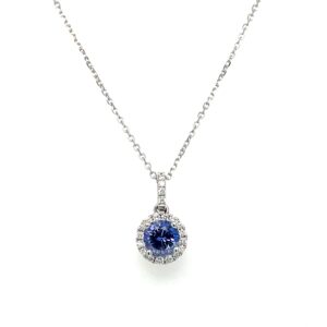 White Gold Diamond Halo Amethyst Necklace