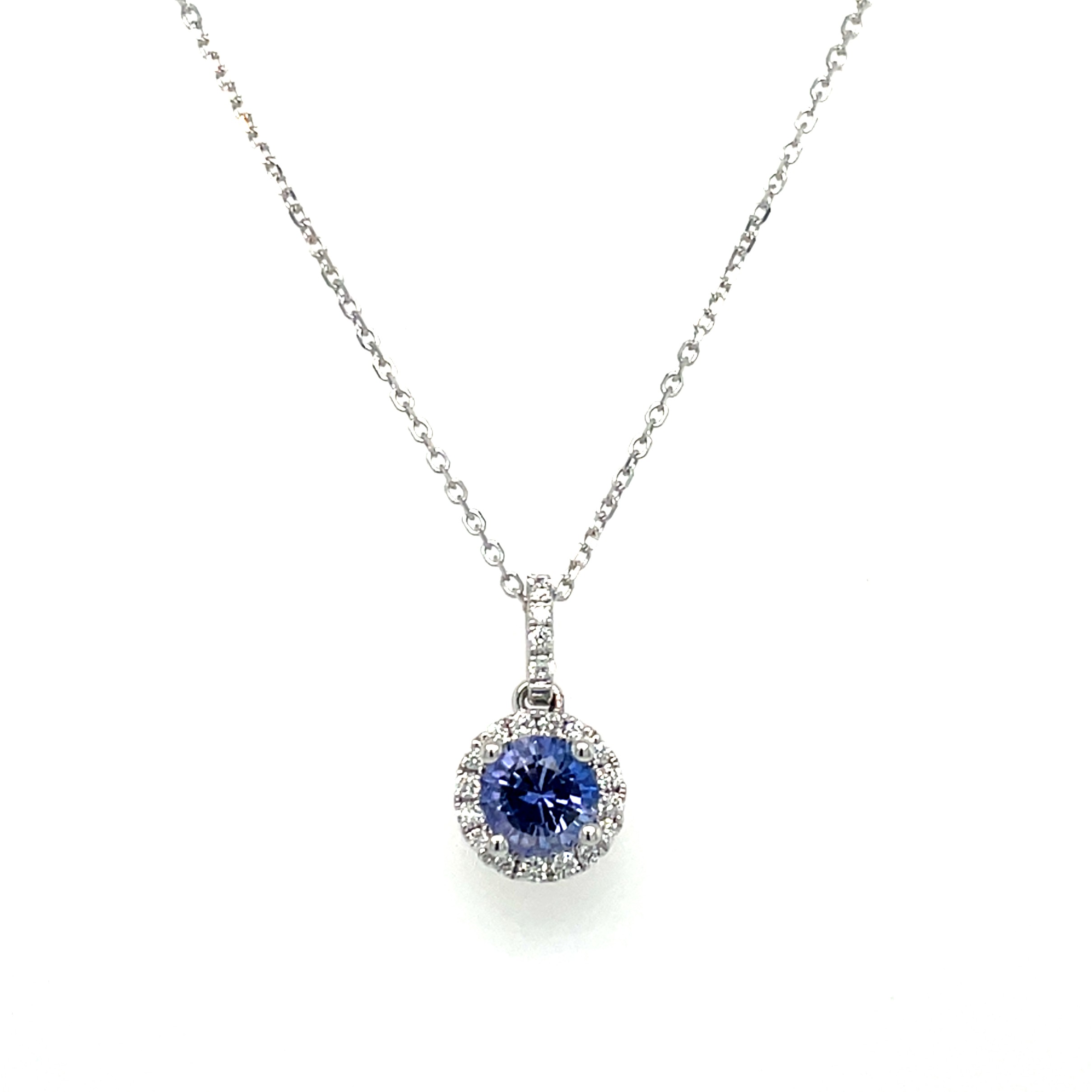 White Gold Diamond Halo Amethyst Necklace