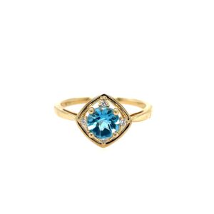 Yellow Gold Blue Topaz Ring with Diamonds