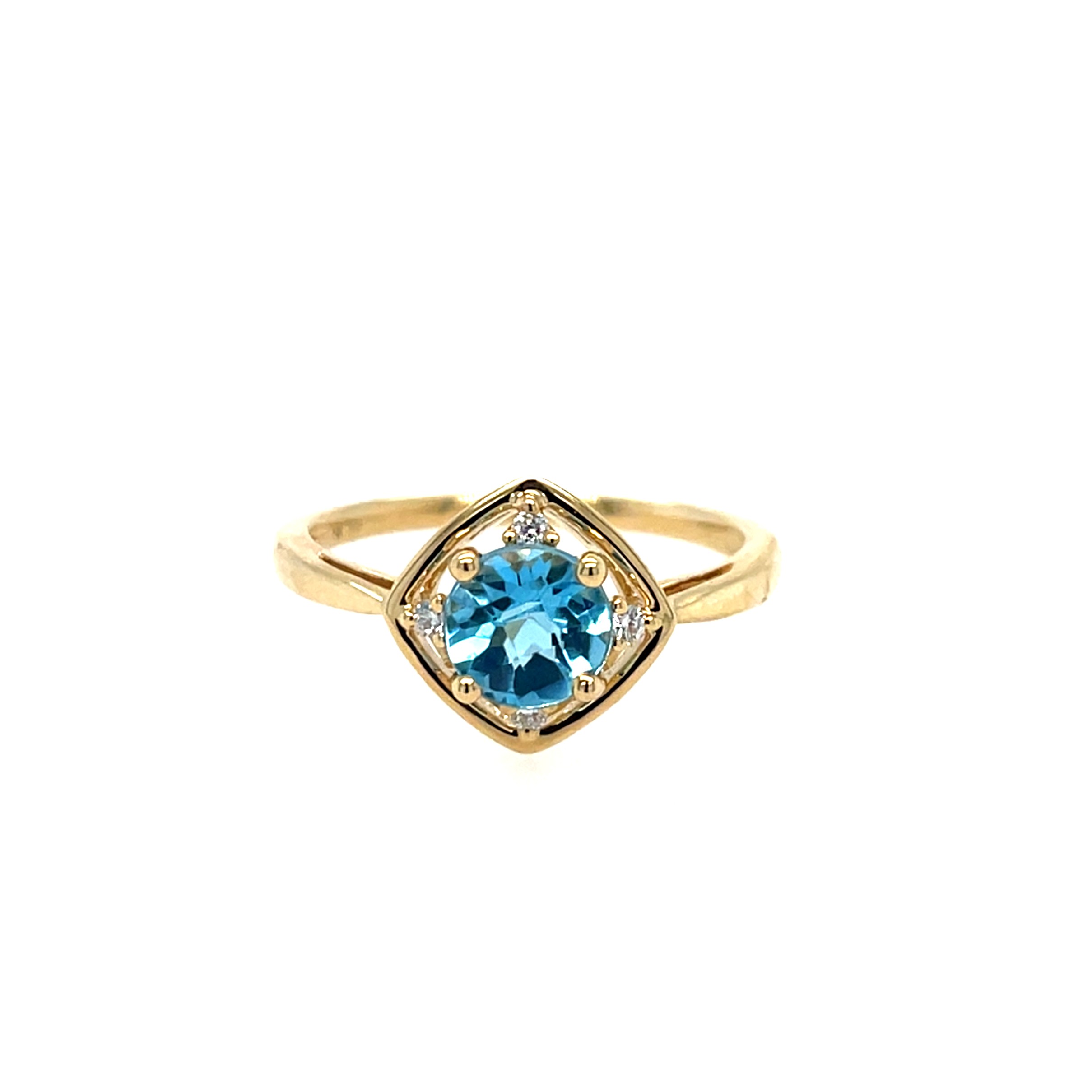 Yellow Gold Blue Topaz Ring with Diamonds