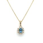 Yellow Gold Diamond Halo Aquamarine Necklace