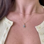 Yellow Gold Diamond Halo Aquamarine Necklace