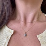 Yellow Gold Diamond Halo Aquamarine Necklace