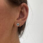 White Gold Blue Topaz Stud Earrings with Diamond Halos