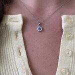 White Gold Diamond Halo Sapphire Necklace