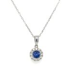 White Gold Diamond Halo Sapphire Necklace