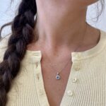 White Gold Diamond Halo Blue Topaz Necklace