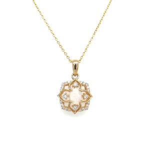 Yellow Gold Opal Necklace with Diamonds
