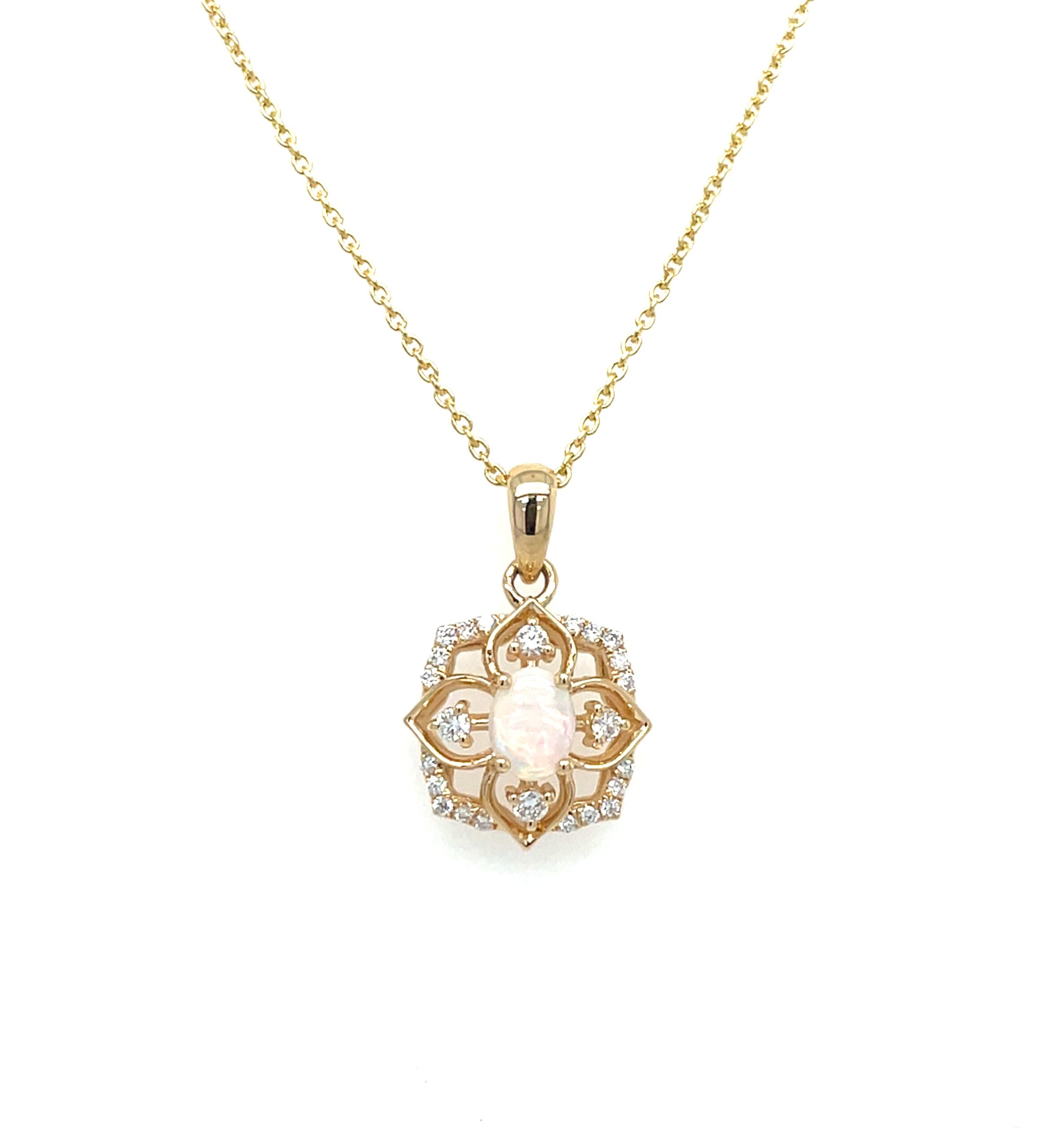 Yellow Gold Opal Necklace with Diamonds