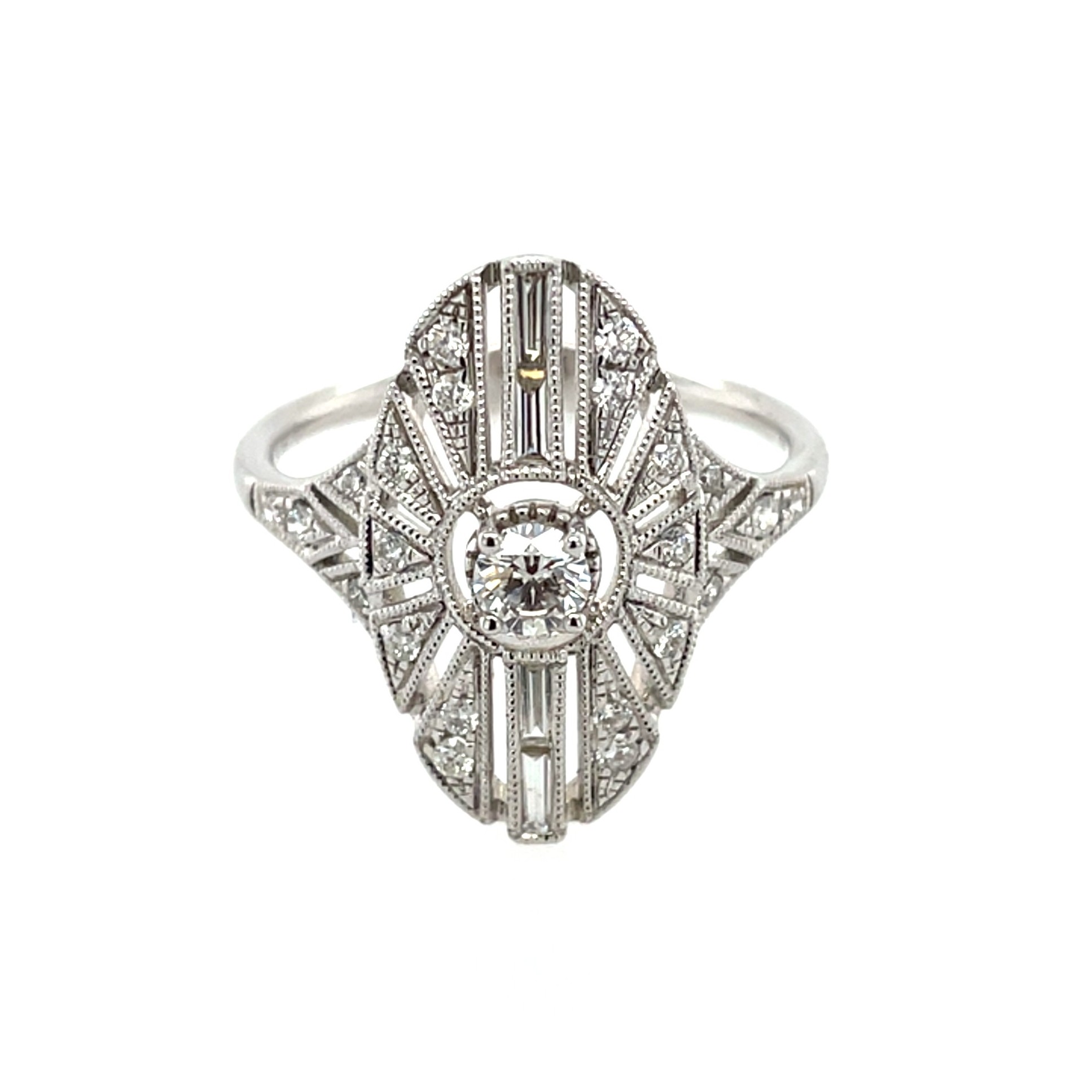 White Gold Art Deco-Style Diamond Fashion Ring
