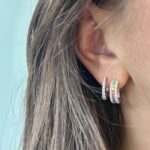 White Gold Multi-Colored Sapphire and Diamond Hoop Earrings
