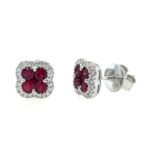 White Gold Ruby Earrings with Diamonds